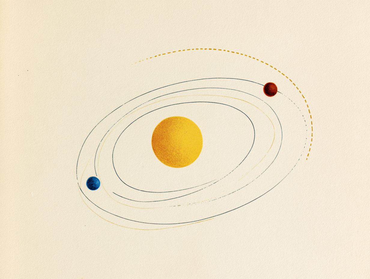 A textbook diagram: the Sun in the middle, Earth's orbit and Mars's orbit around it, and a dashed golden arc showing the short road from Earth to Mars.